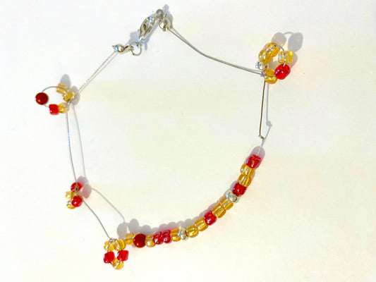 Pale Yellow Red Beaded Bracelet