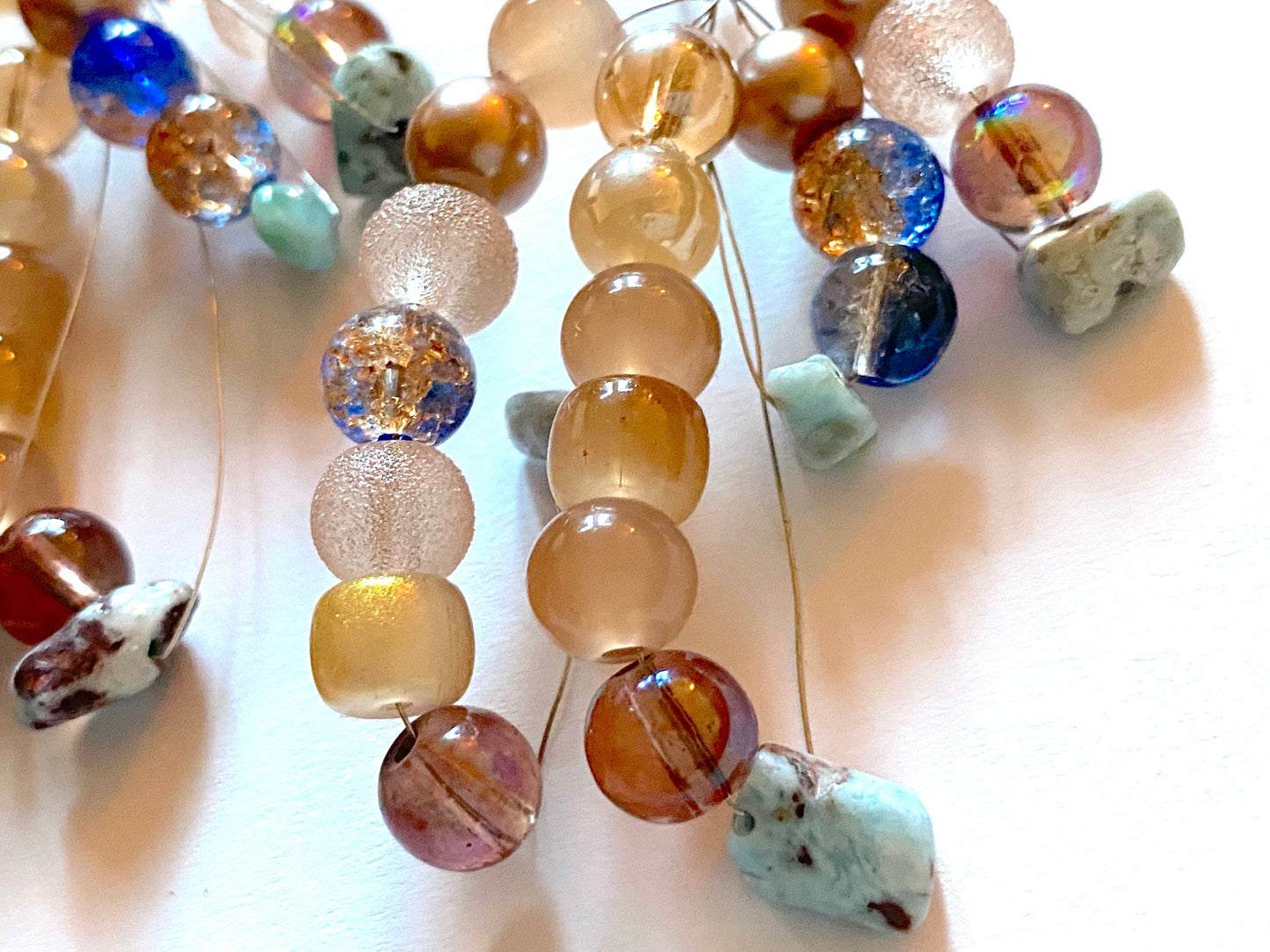 Gold Beige Bead Larimar Earrings